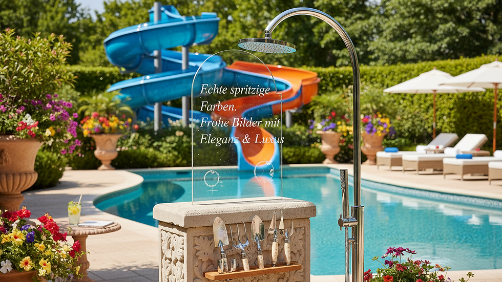 Close-up view of a garden shower installation with clear instructions and tools