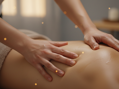 Close-up view of massage therapist applying deep tissue massage on back muscles