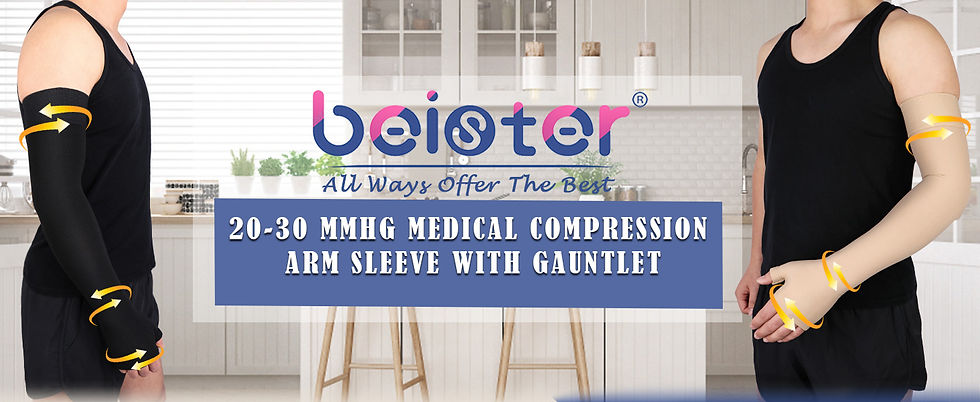 Thumbnail: beister Lymphedema Medical Compression Arm Sleeve with Gauntlet for Men & Women