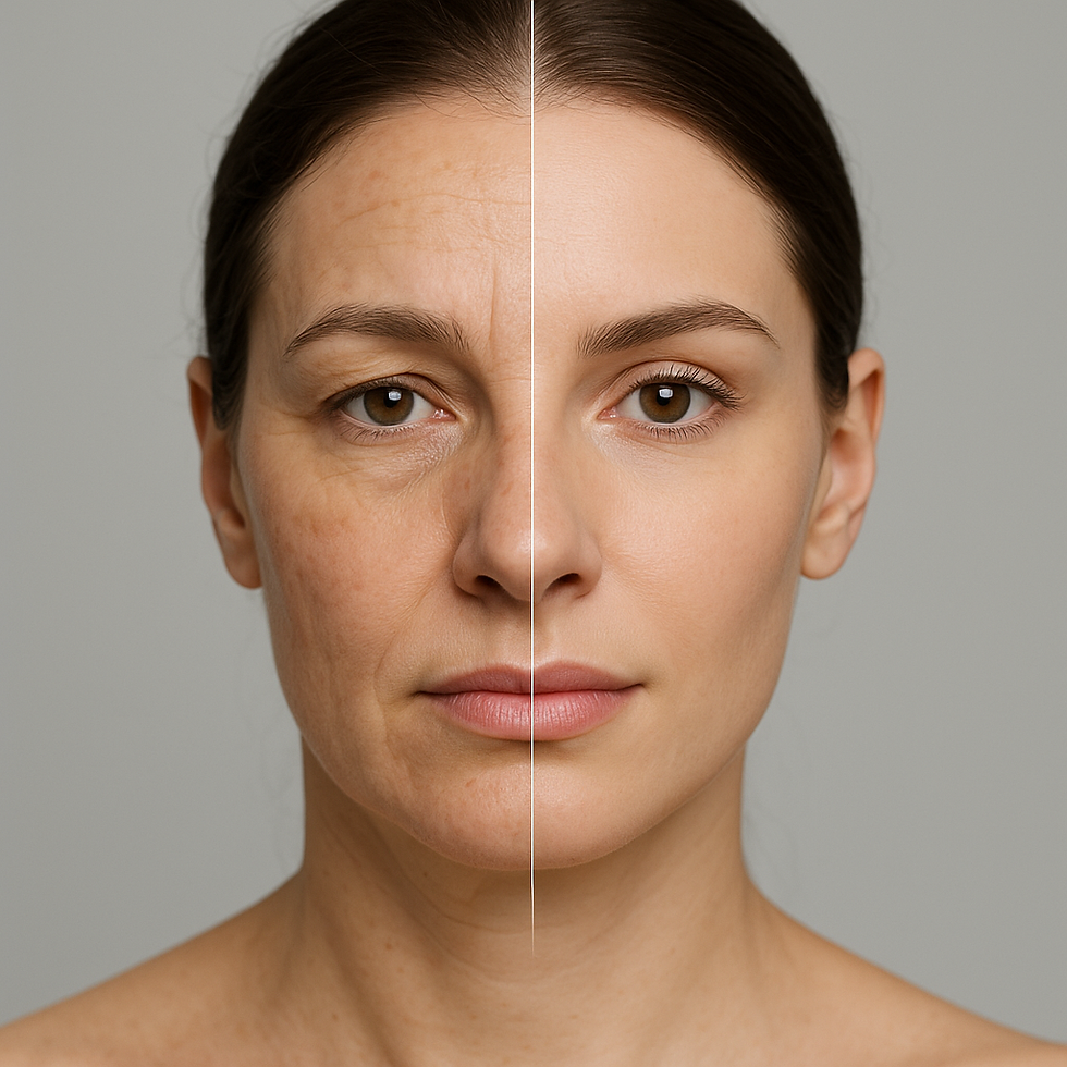 Before-and-After Face: Difference in appearance after cosmetic surgery – left natural, right operated.
