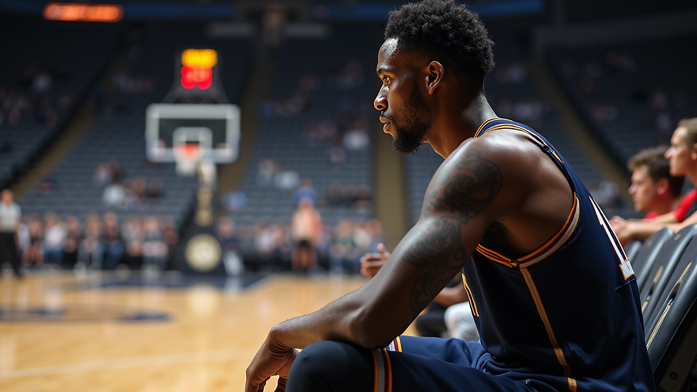 High angle view of basketball player sitting on bench focusing before game