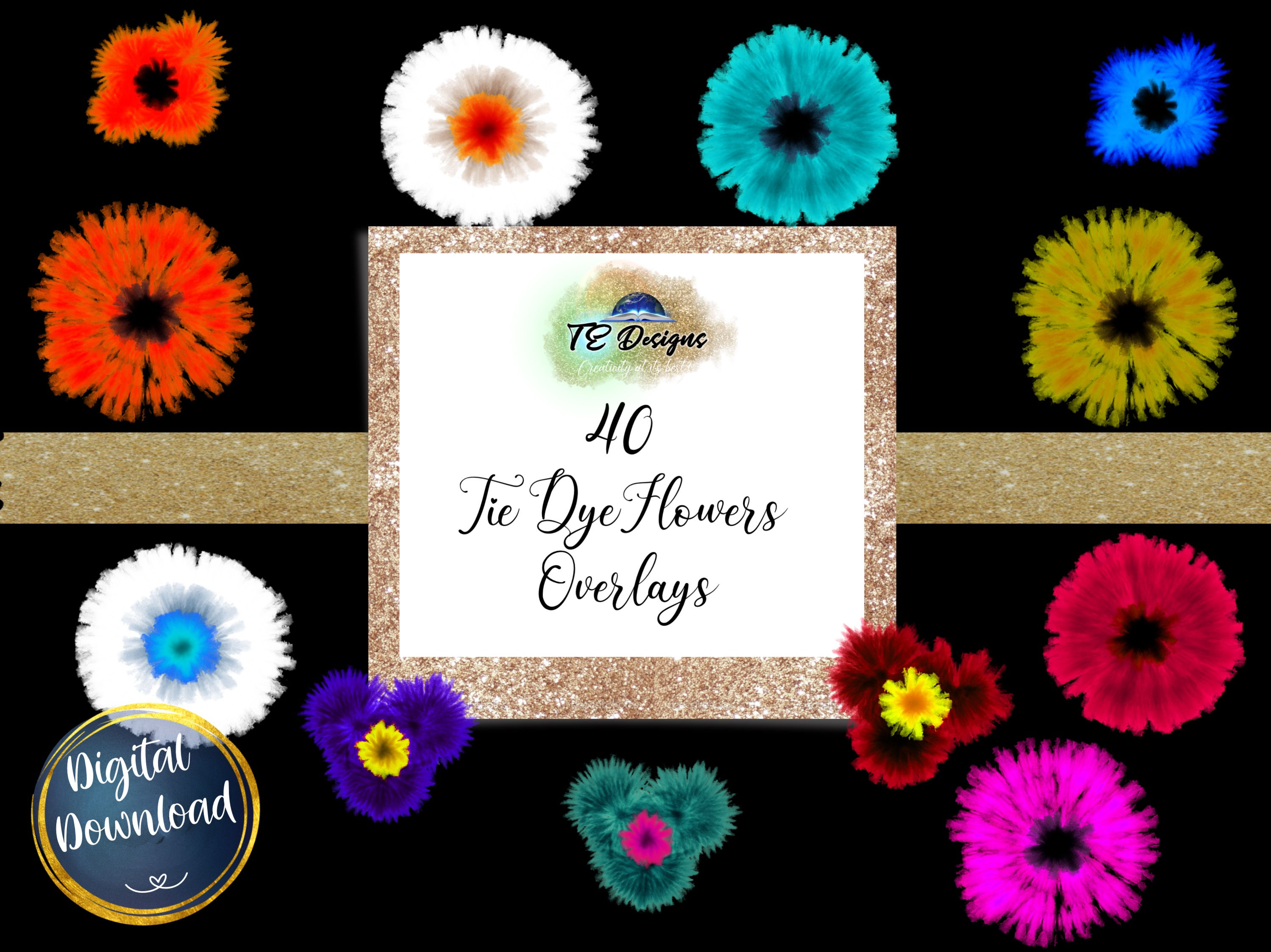 Tie Dye Flowers Elements Clipart