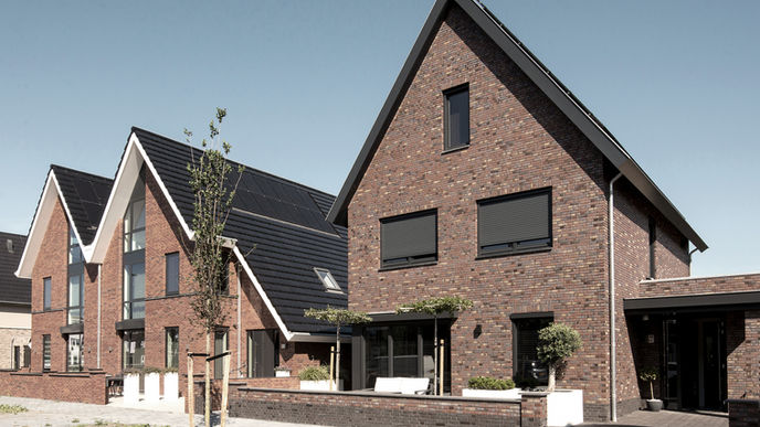 Architectuurfotografie Exterieur voor Architecten- Moderne bakstenen huizen, bedrijfsfotografie