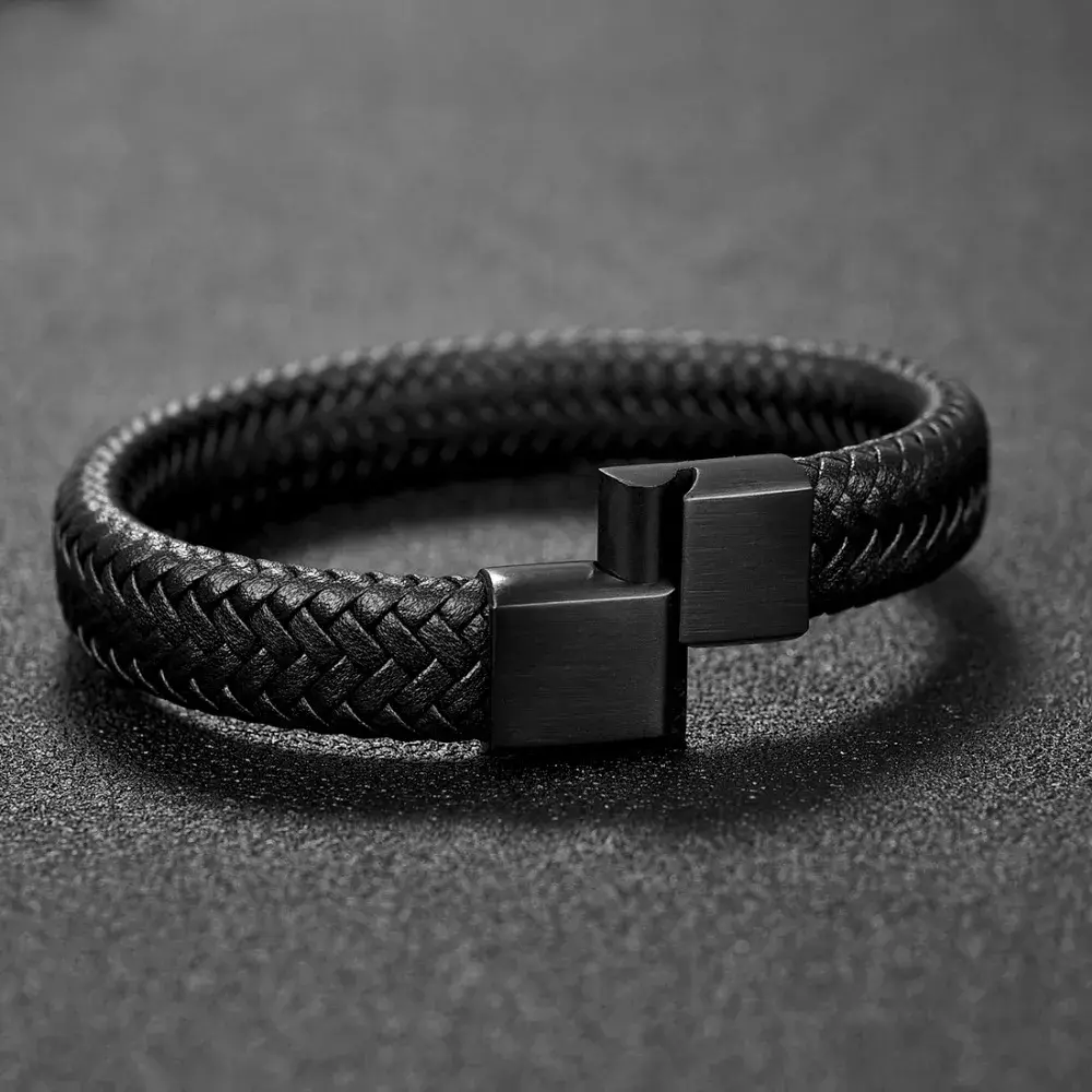 Jiayiqi Punk Men Jewelry Braided Leather Bracelet Fashion Bangles Gift