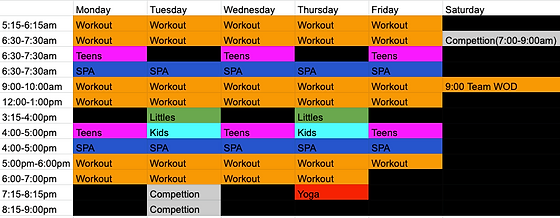 Class Schedule Ehp Crossfit