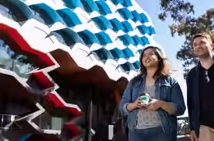 Students posing at LaTrobe University main building