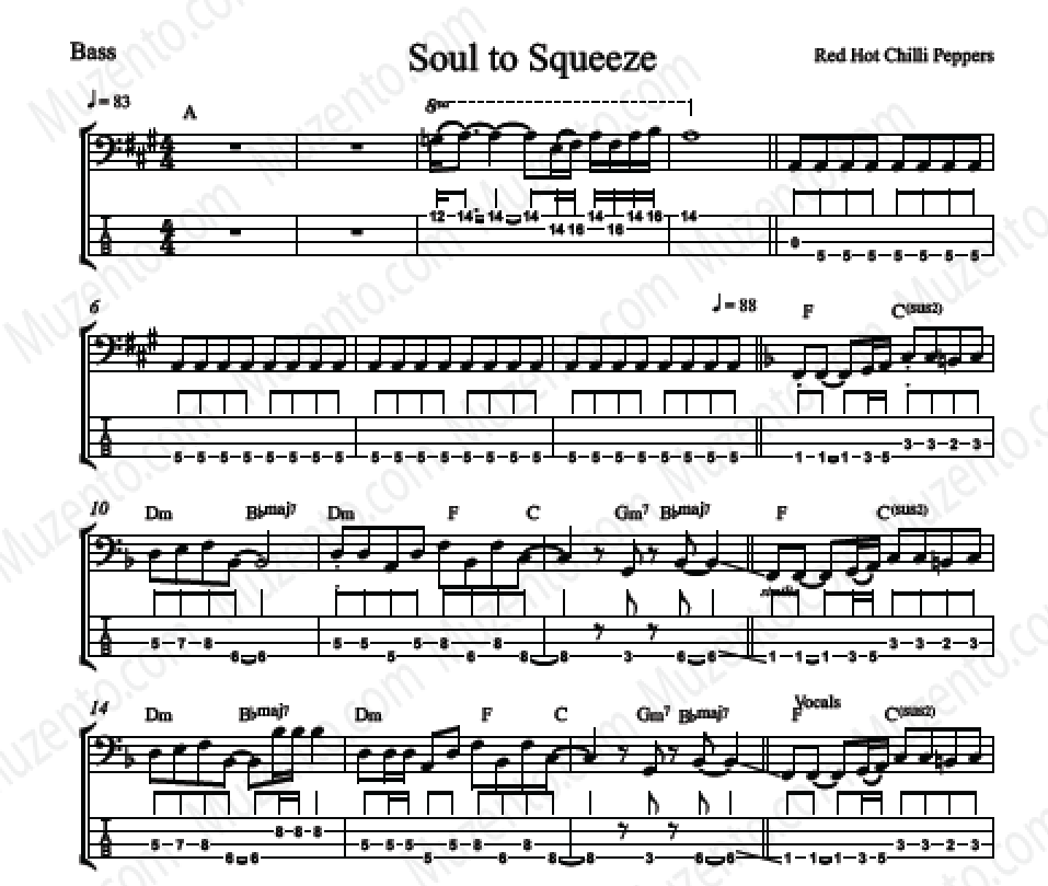 Soul to Squeeze Red Hot Chili Peppers TAB & Notation Greg's Transcripts