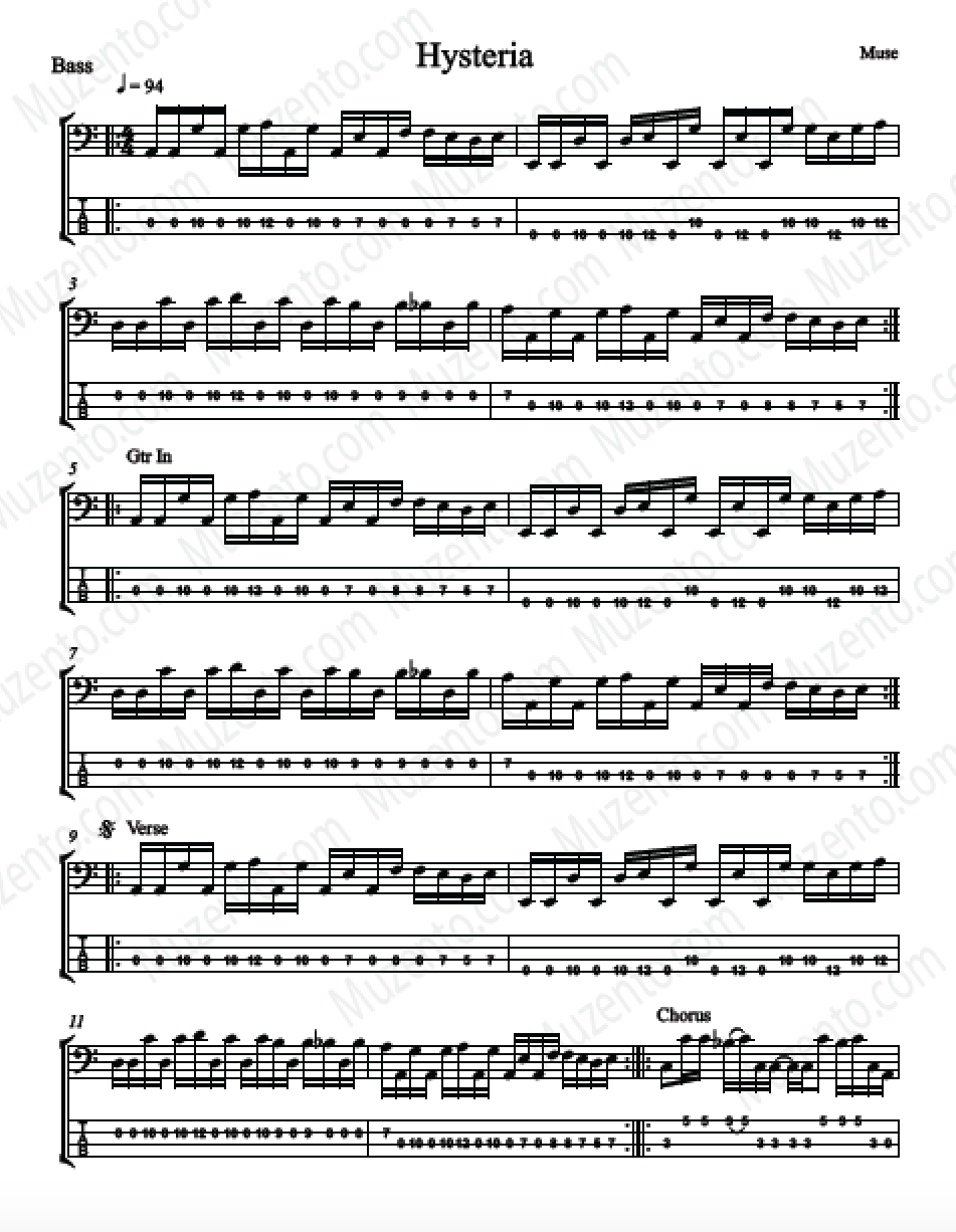Thumbnail: Hysteria -  Muse - TAB & Notation