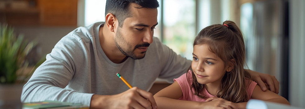 I need stock pictures of a hispanic father and daughter doing homework.jpg
