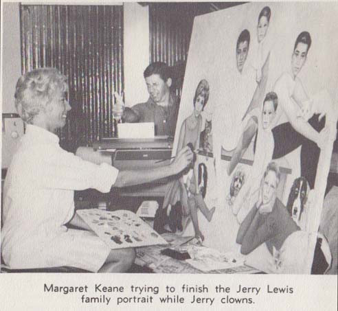 Margaret Keane trying to finish the Jerry Lewis family portrait while Jerry clowns