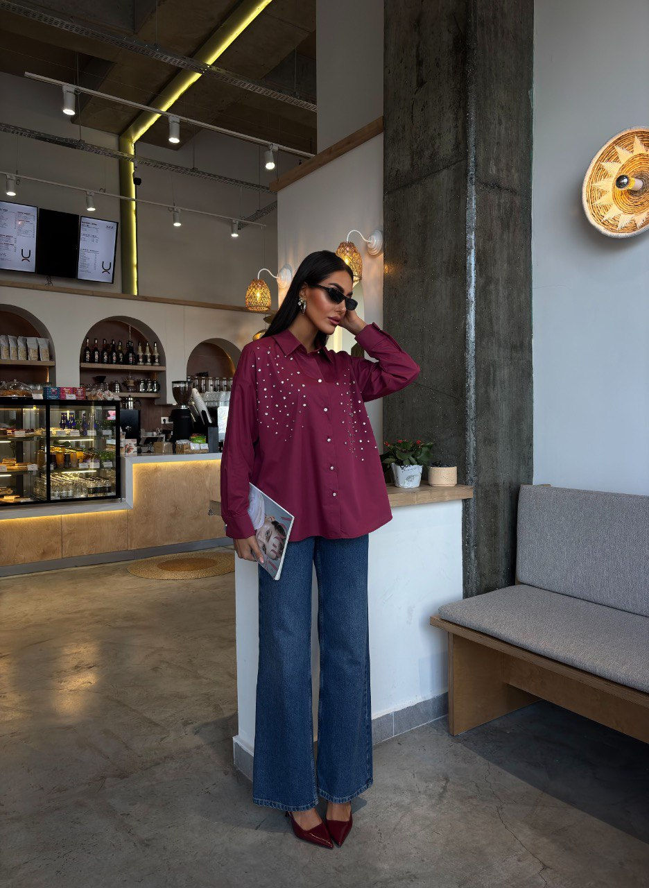 Küçük resim: Kristal Taş Çakımlı Poplin Gömlek