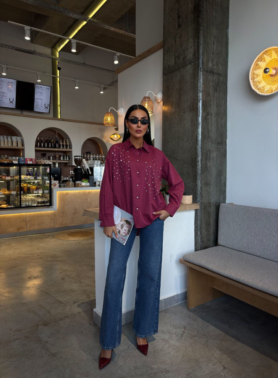 Küçük resim: Kristal Taş Çakımlı Poplin Gömlek