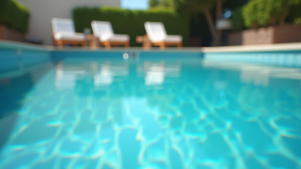 Eye-level view of a clean residential swimming pool with clear blue water