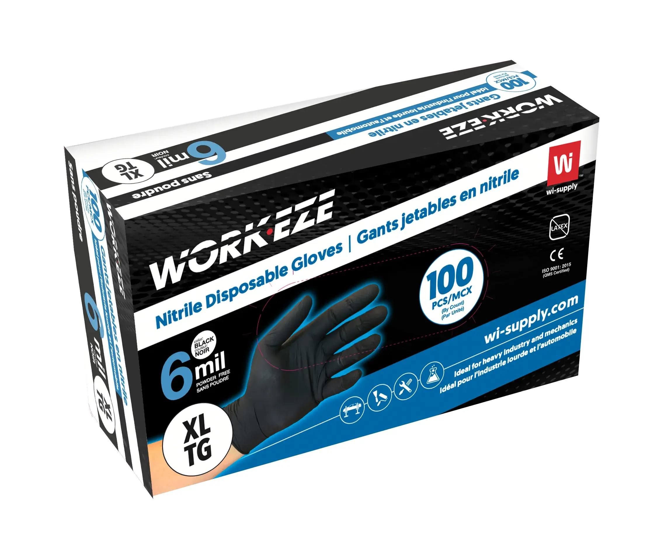 6 Mil  Black Nitrile Gloves Powder Free, 100 / box