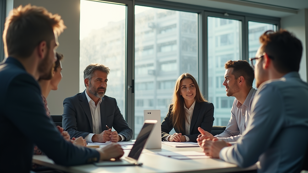 Close-up view of a marketing team brainstorming in a conference room
