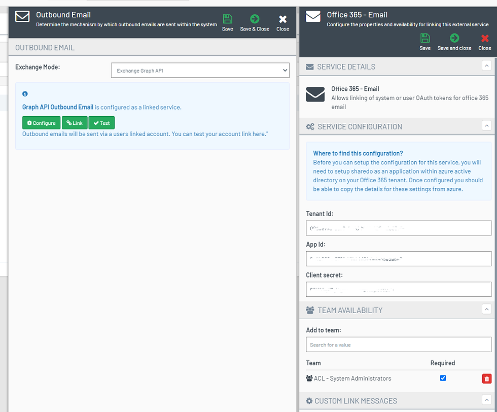 Remember when configuring the Exchange Graph API you must configure the linked service and make this available for specific user groups to link.