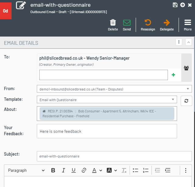 Email Questionnaires