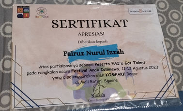 Sertifikat partisipasi di Festival Anak Indonesia Kompak Bogor