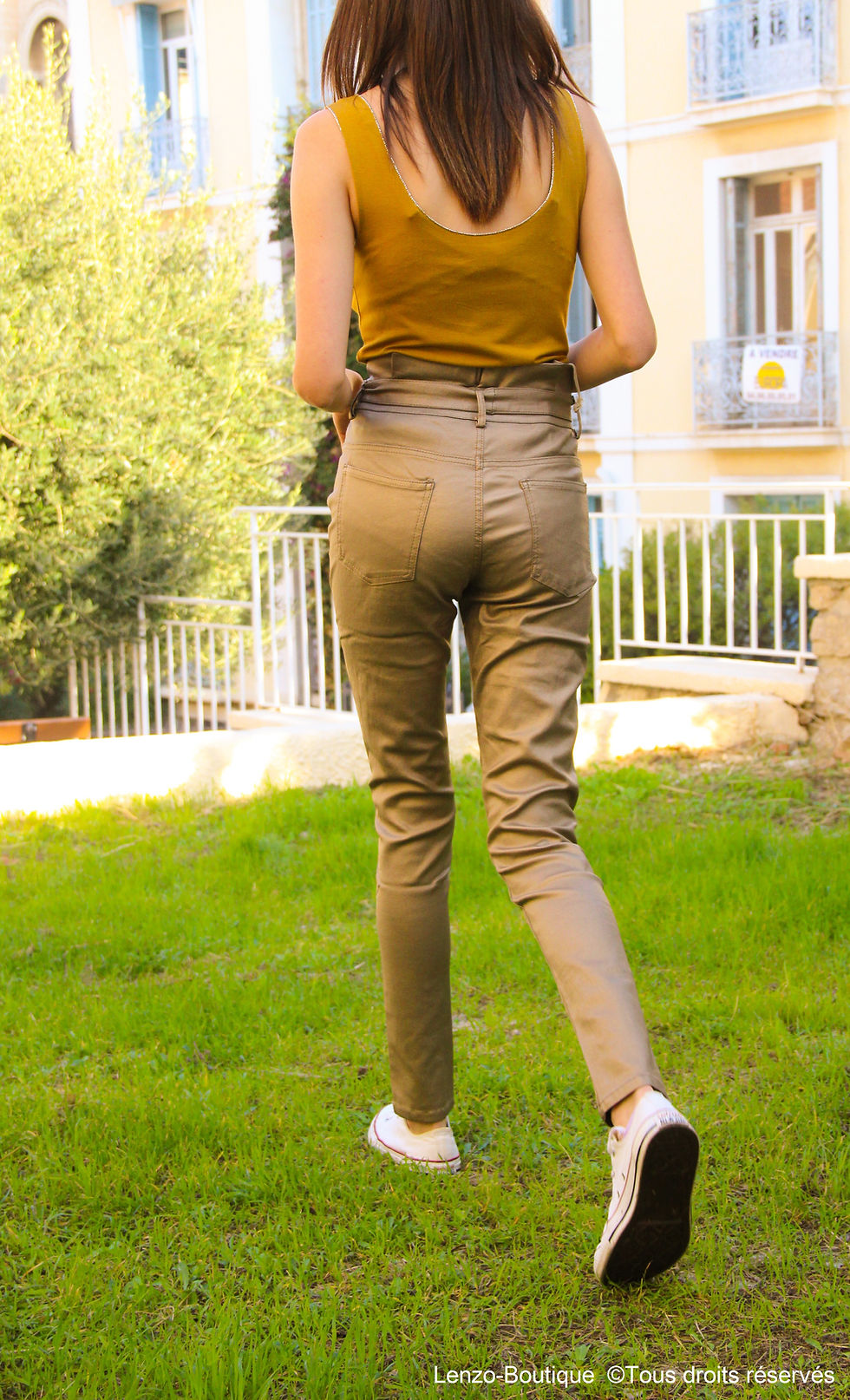 Pantalon taille haute huilé, doré