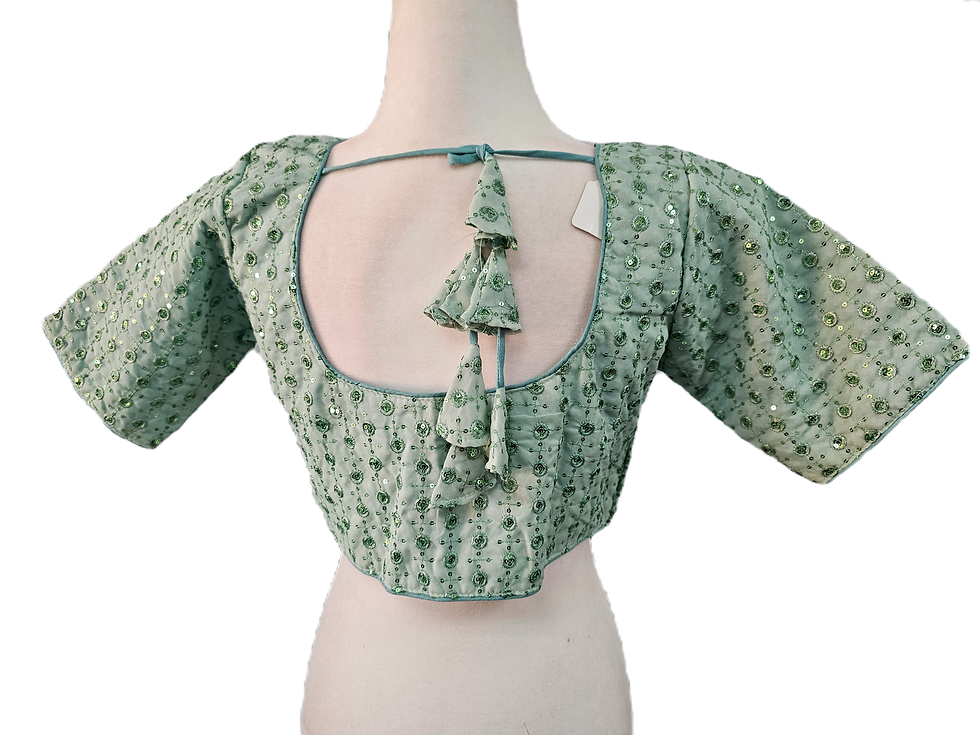 Thumbnail: Front of mint green blouse with embroidered sequin throughout