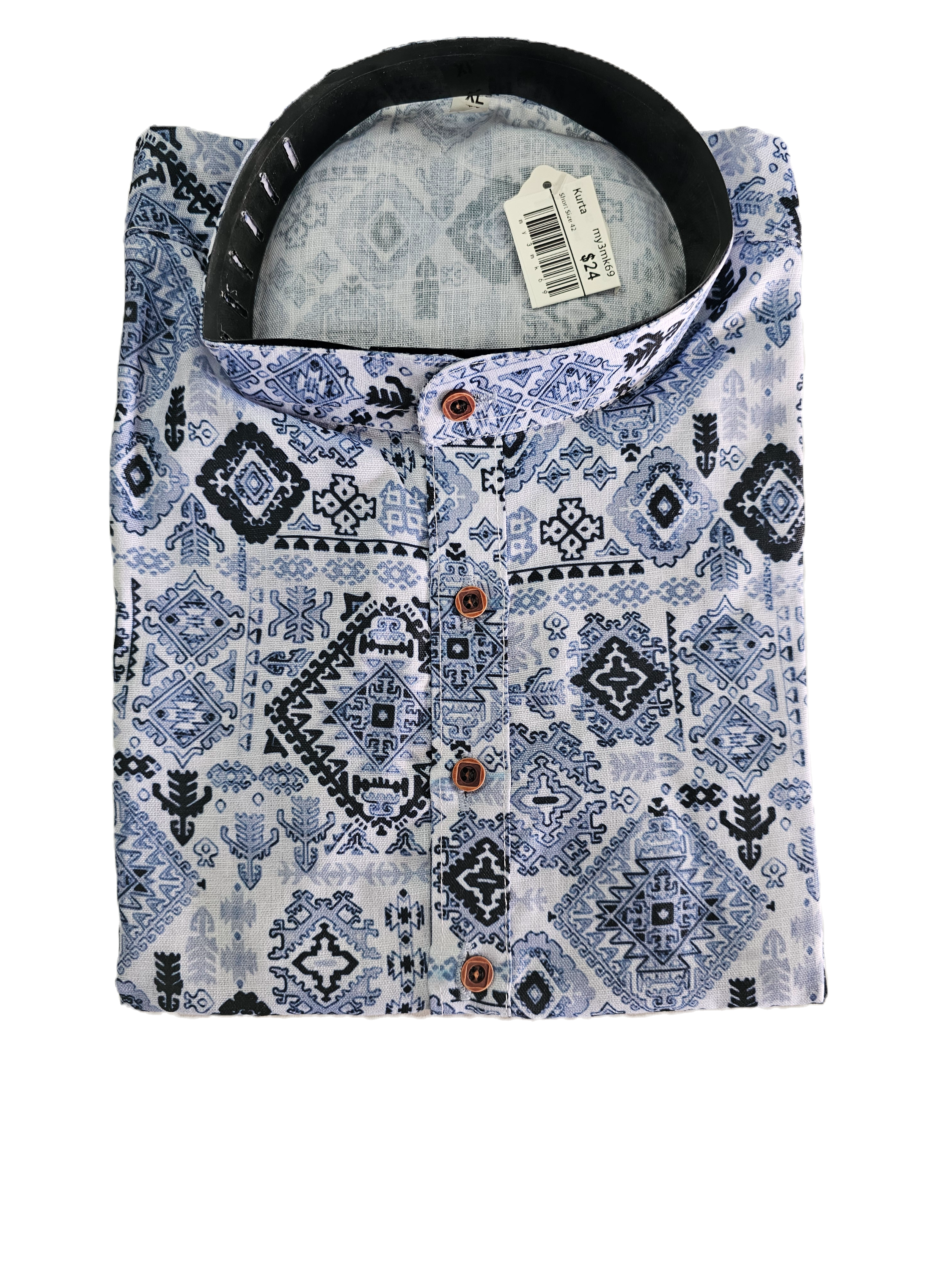 Close up of pattern on Shadow blue men's kurta