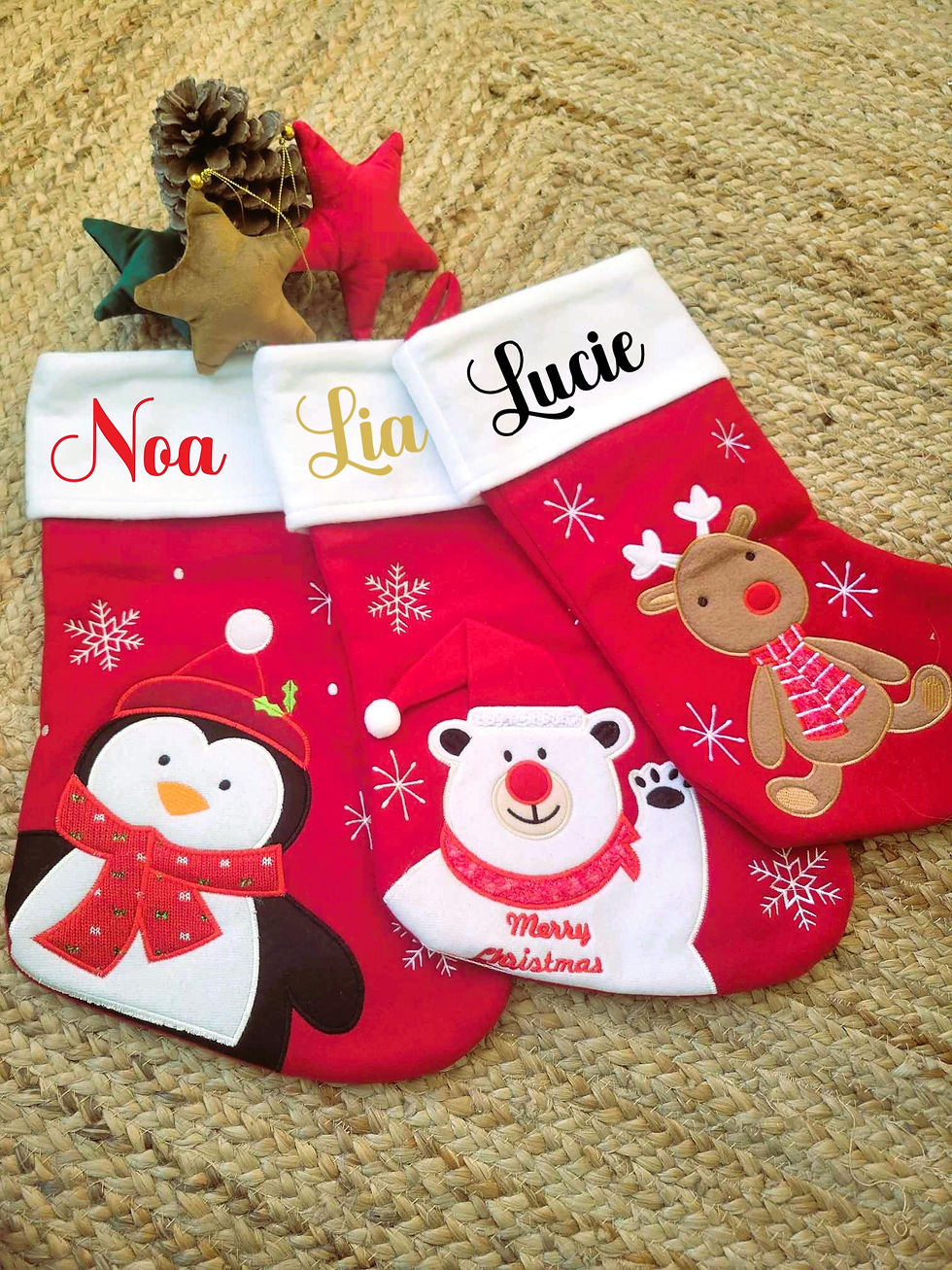 Grande Chaussette botte de Noel personnalisable prénom décoration sapin chemin