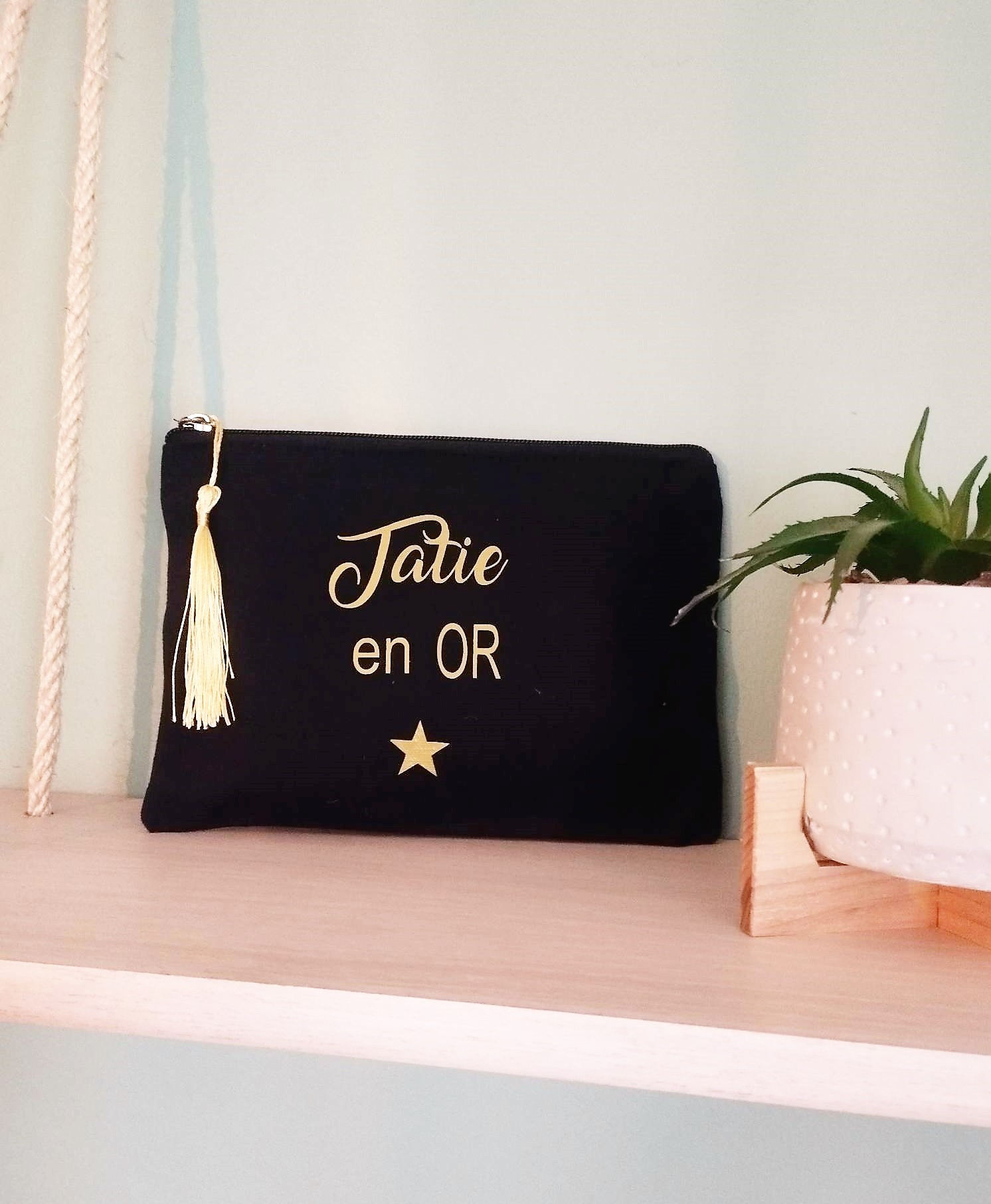Trousse pochette de sac Tatie en Or -cadeau noel anniversaire demand