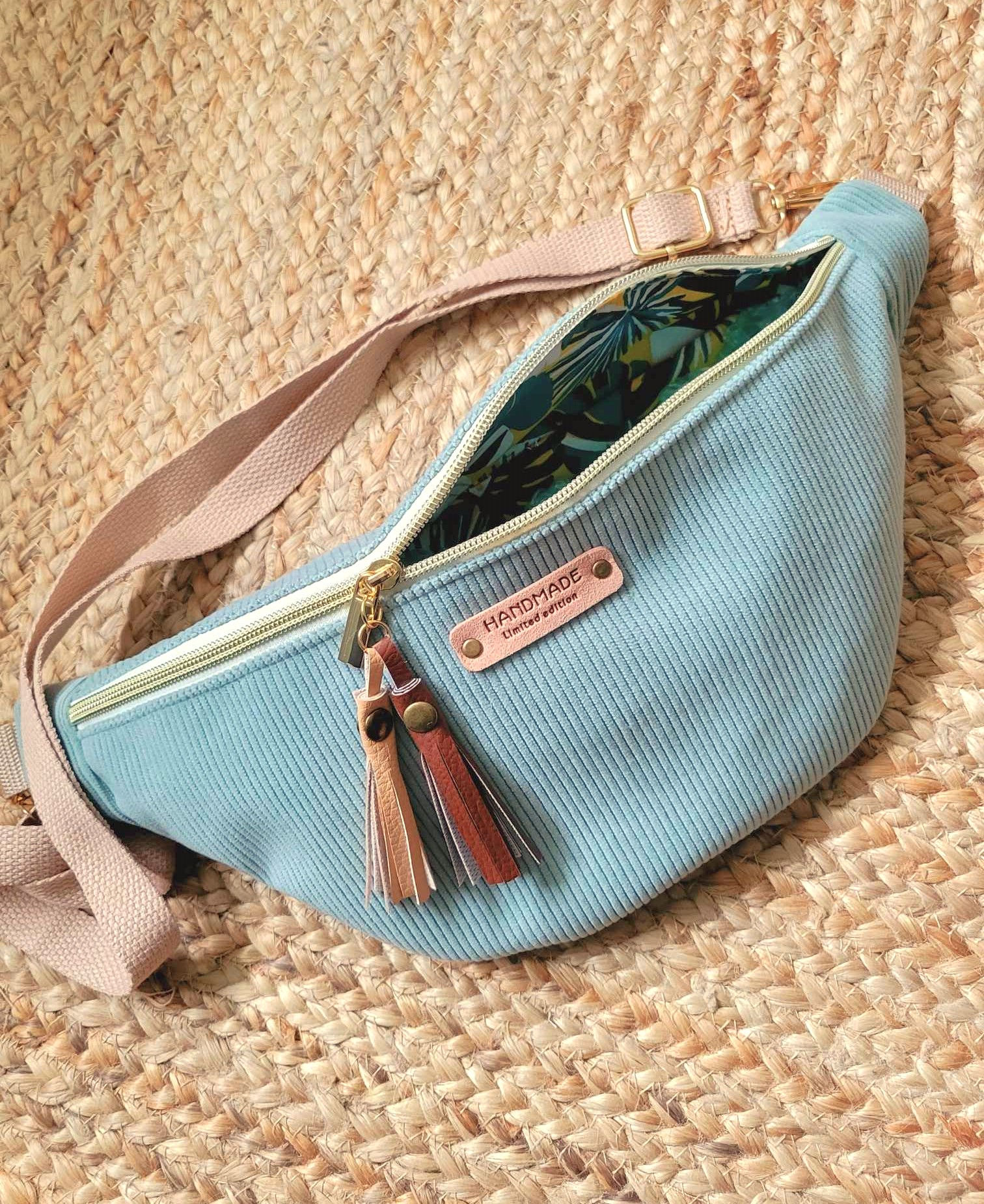Sac banane bandoulière crossbody en velours vert menthe