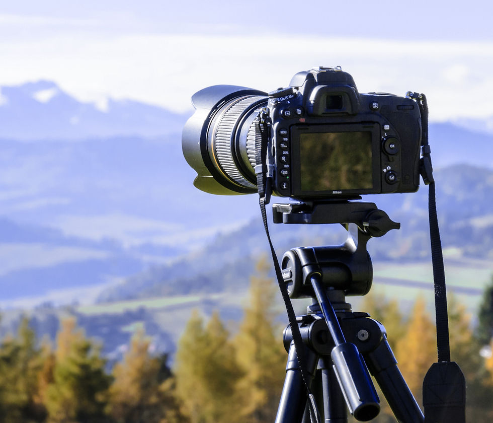 Camera photographing a mountain range