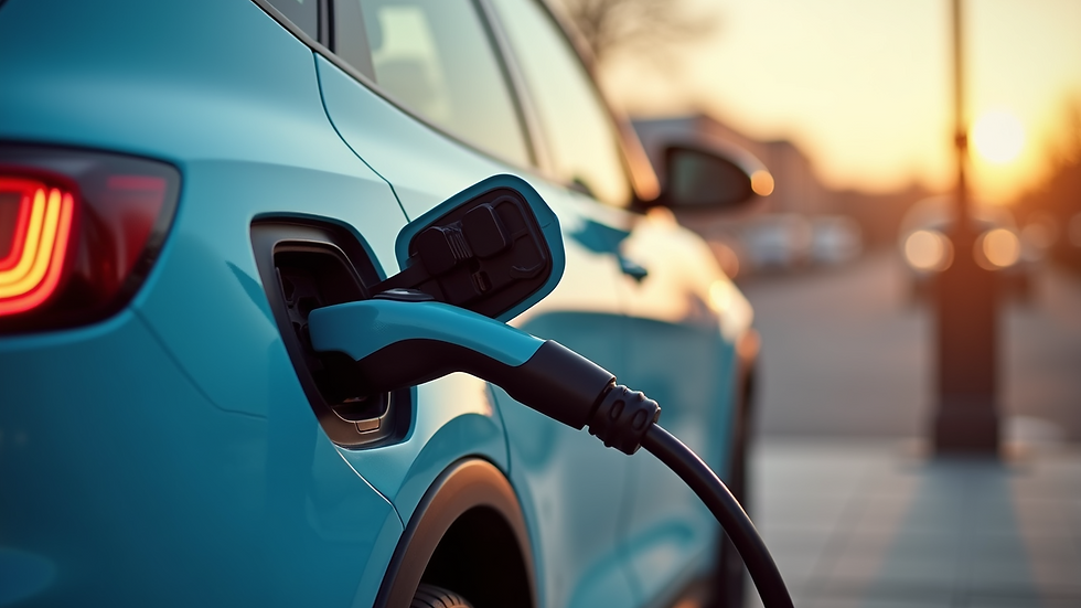 Close-up view of an electric vehicle charging at a public station