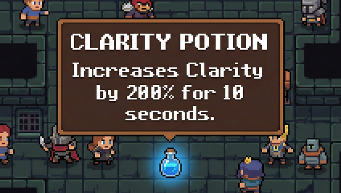 8bit style imagery of a clarity potion which increases clarity by 200% for 10 seconds