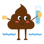poop cartoon holding a test tube