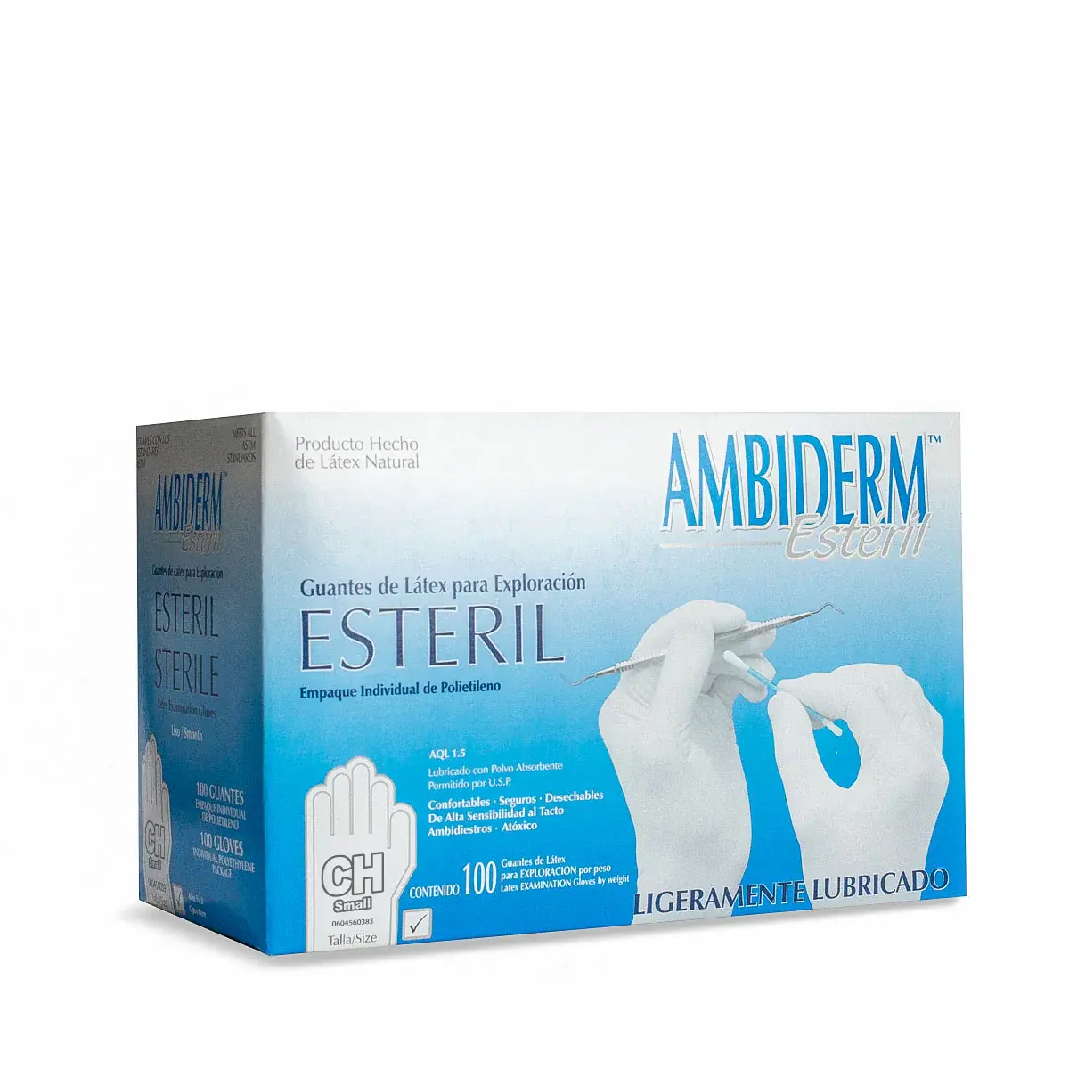 Guante De Látex Ambiderm Estéril para Exploracion caja con 100 pzas