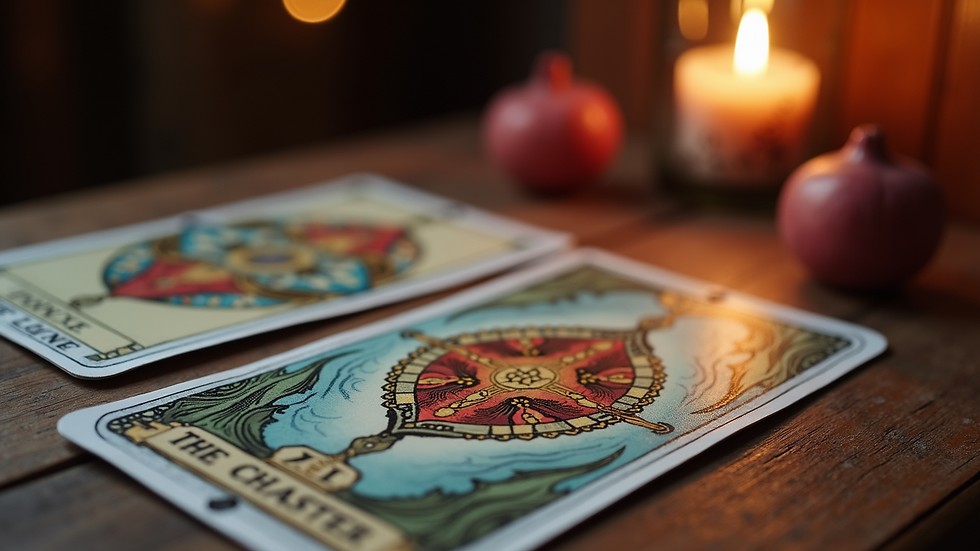 Close-up view of tarot cards laid out for a love reading