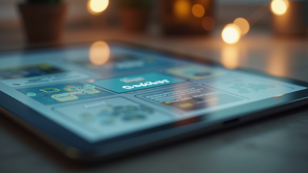 Close-up view of a tablet showing an interactive marketing portfolio