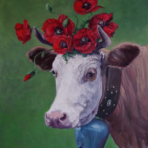 flirty cow with red poppies style désalpes