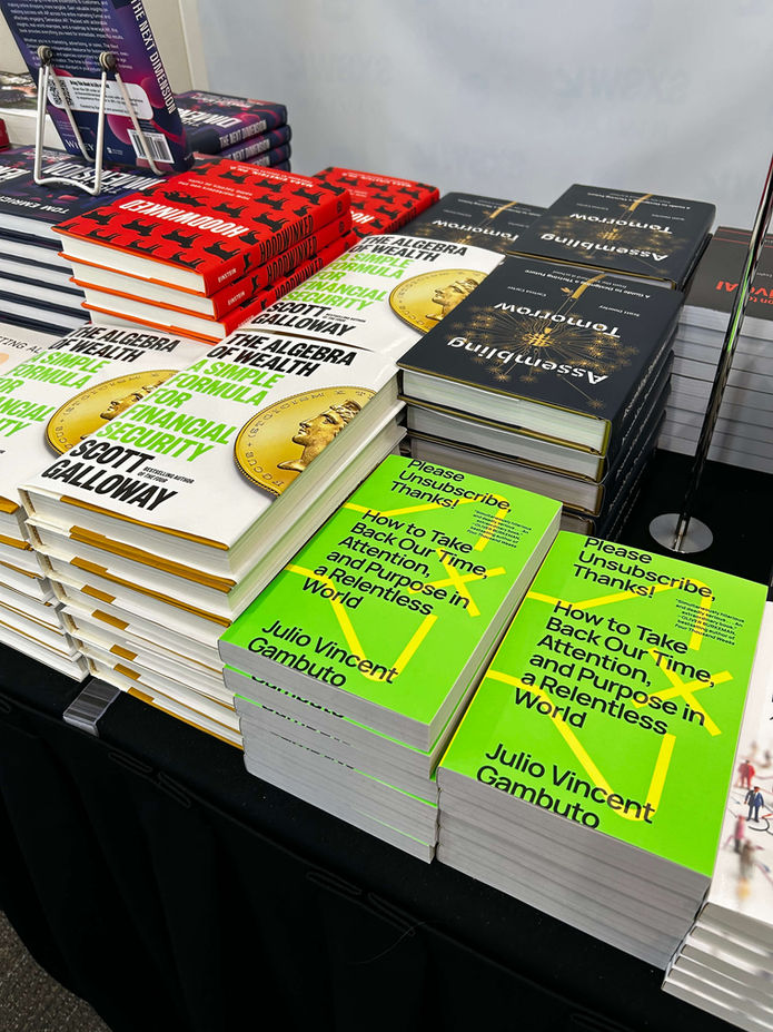 Julio Vincent Gambuto’s book Please Unsubscribe, Thanks! on display at the 2025 SXSW Bookstore.