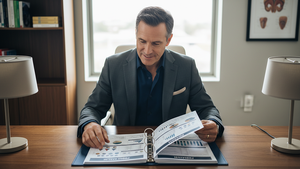 High angle view of a medical professional reviewing prostate health charts