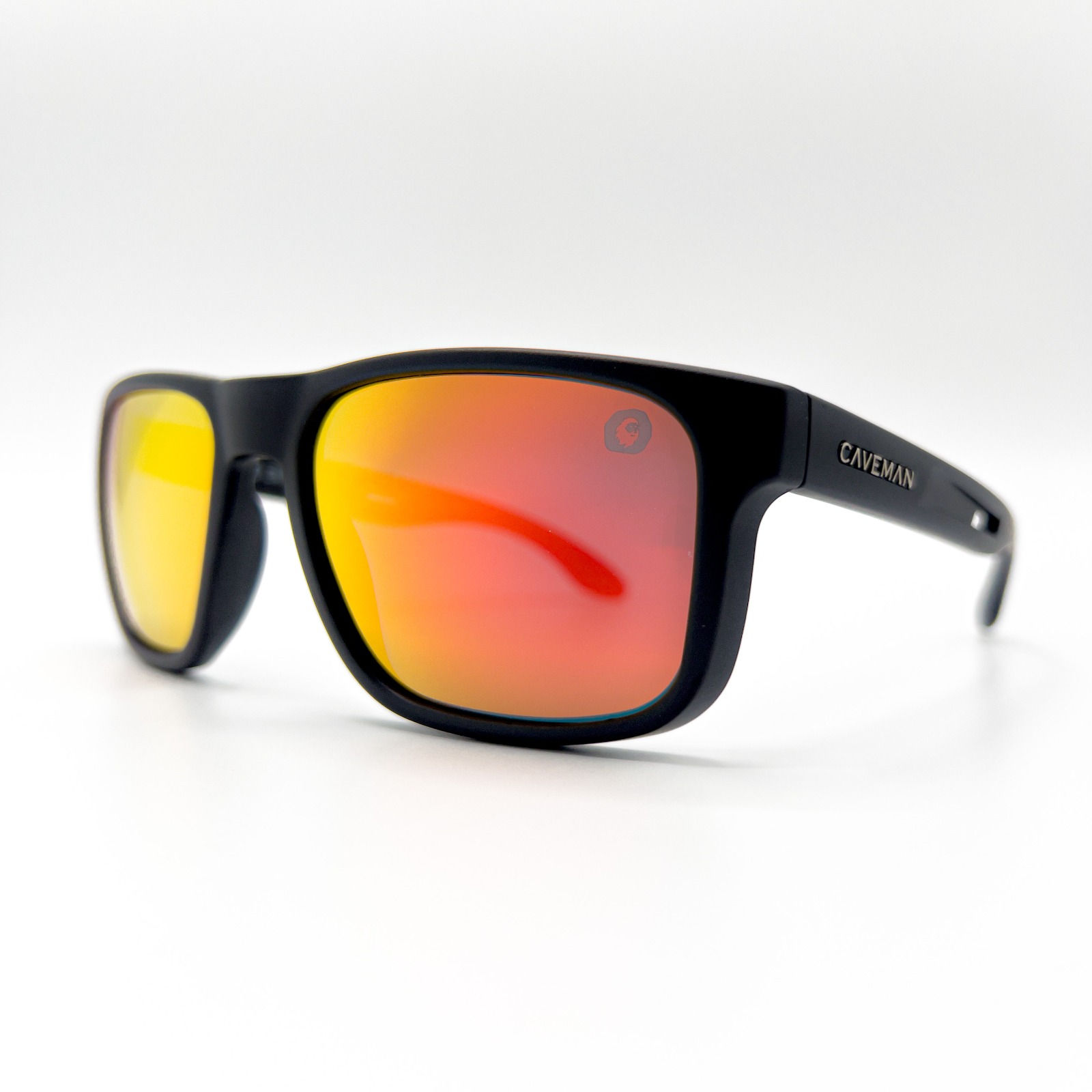 CAVEMAN SUNGLASSES POLARIZED RED MIRROR LENS - MATT BLACK.