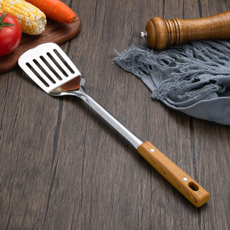 Miniatura: Conjunto de Utensílios de Cozinha em Aço Inoxidável com Cabo de Madeira Luxo