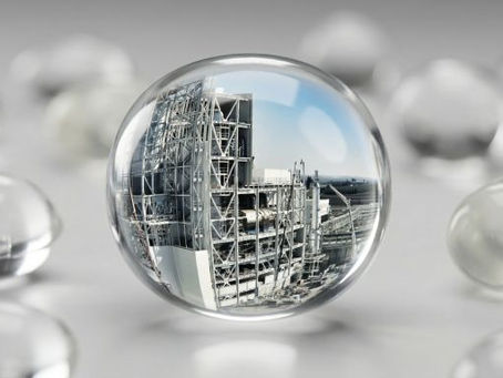 Polyolefin Production Plant micro sample is magnifying in a transparent polymer granule.