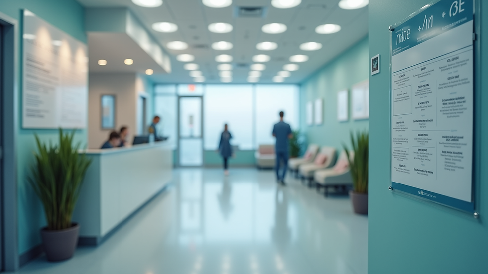 Eye-level view of a hospital reception area with clear pricing information displayed