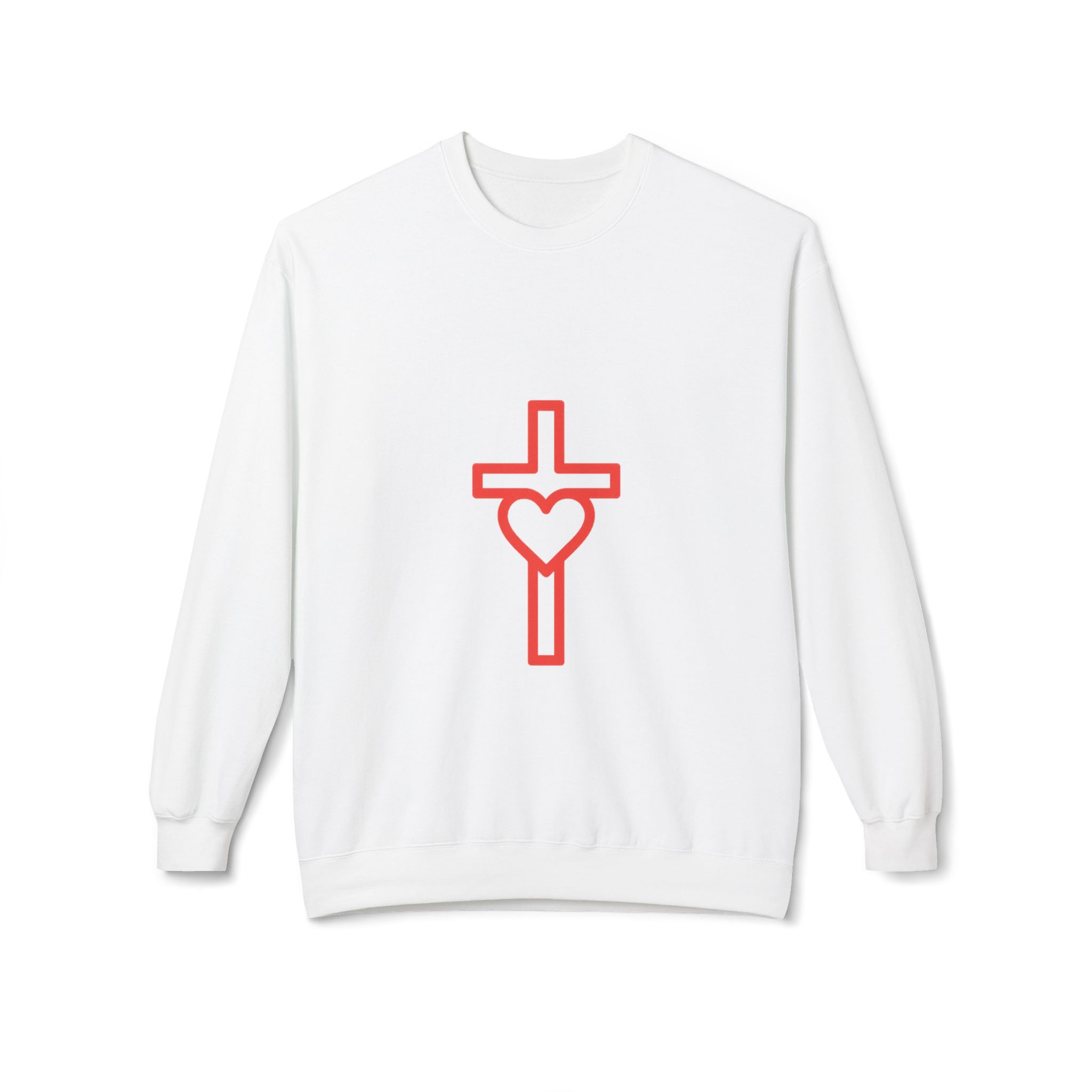 Cross with Heart Crewneck Sweatshirt | Christian Faith Symbol