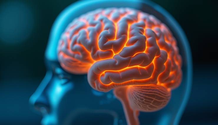 Close-up view of a human brain model highlighting neural pathways