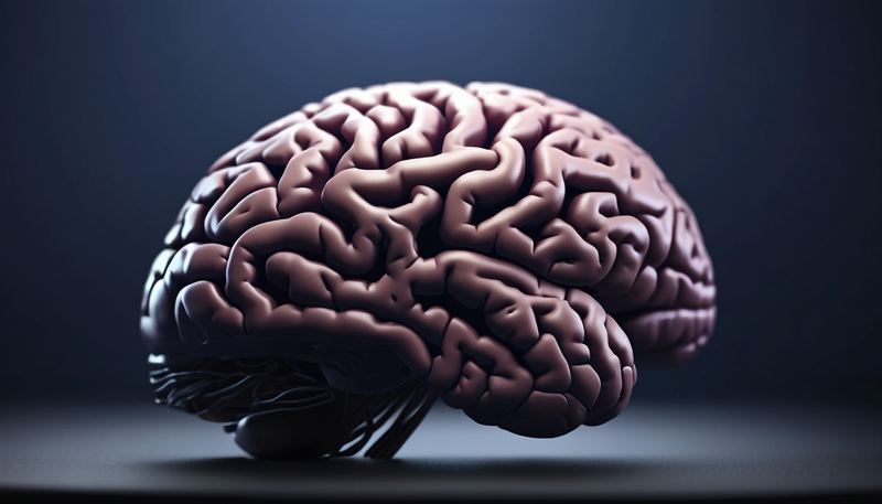 Human brain anatomical model, detailed view, dark background, conceptual, medical illustration.