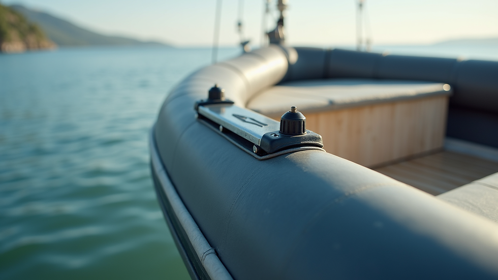 Close-up view of Fender Mate device attached to a boat fender
