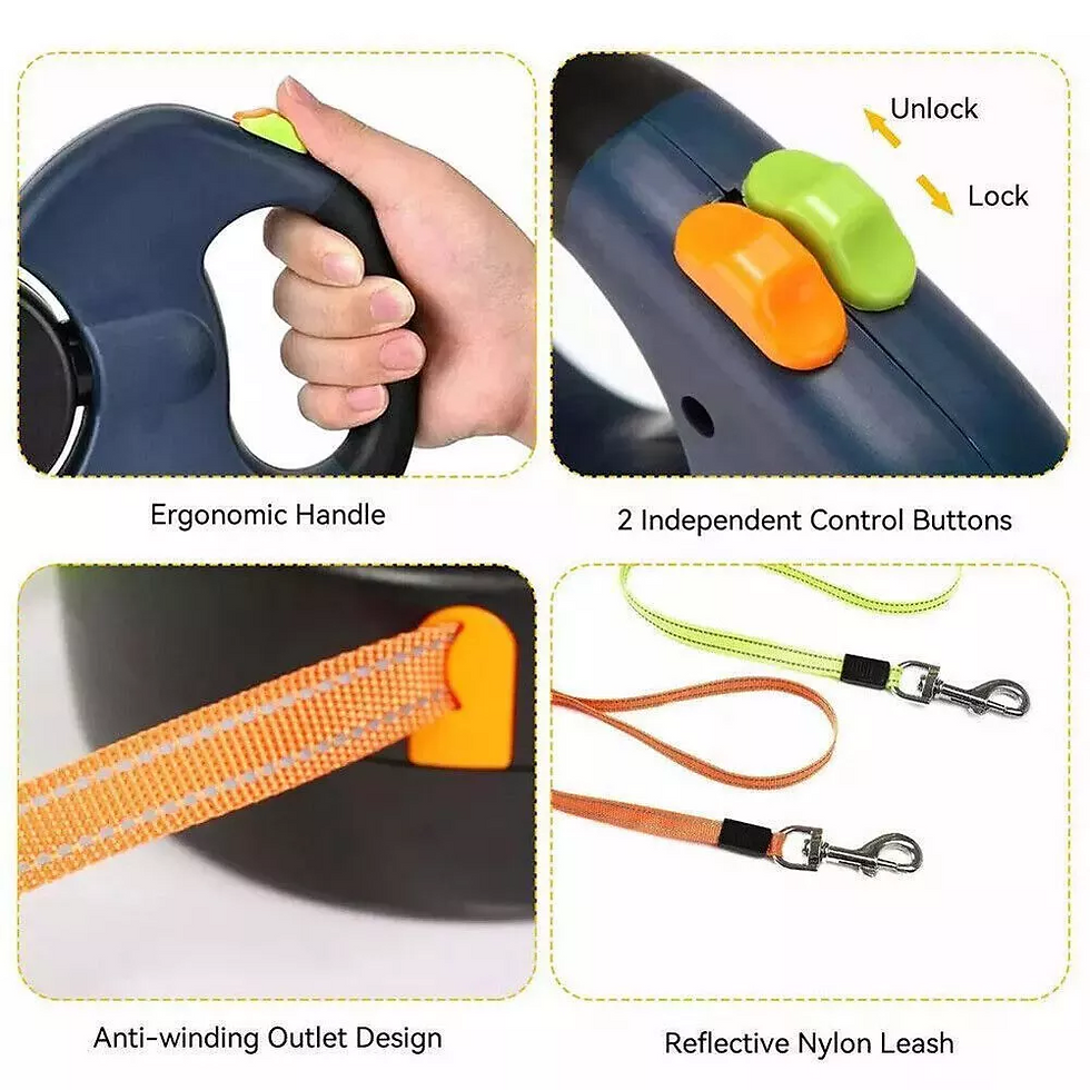 Miniatura: Dual Pet Leash Retractable Reflective Lead 360 Swivel Double Dog Walking Leash