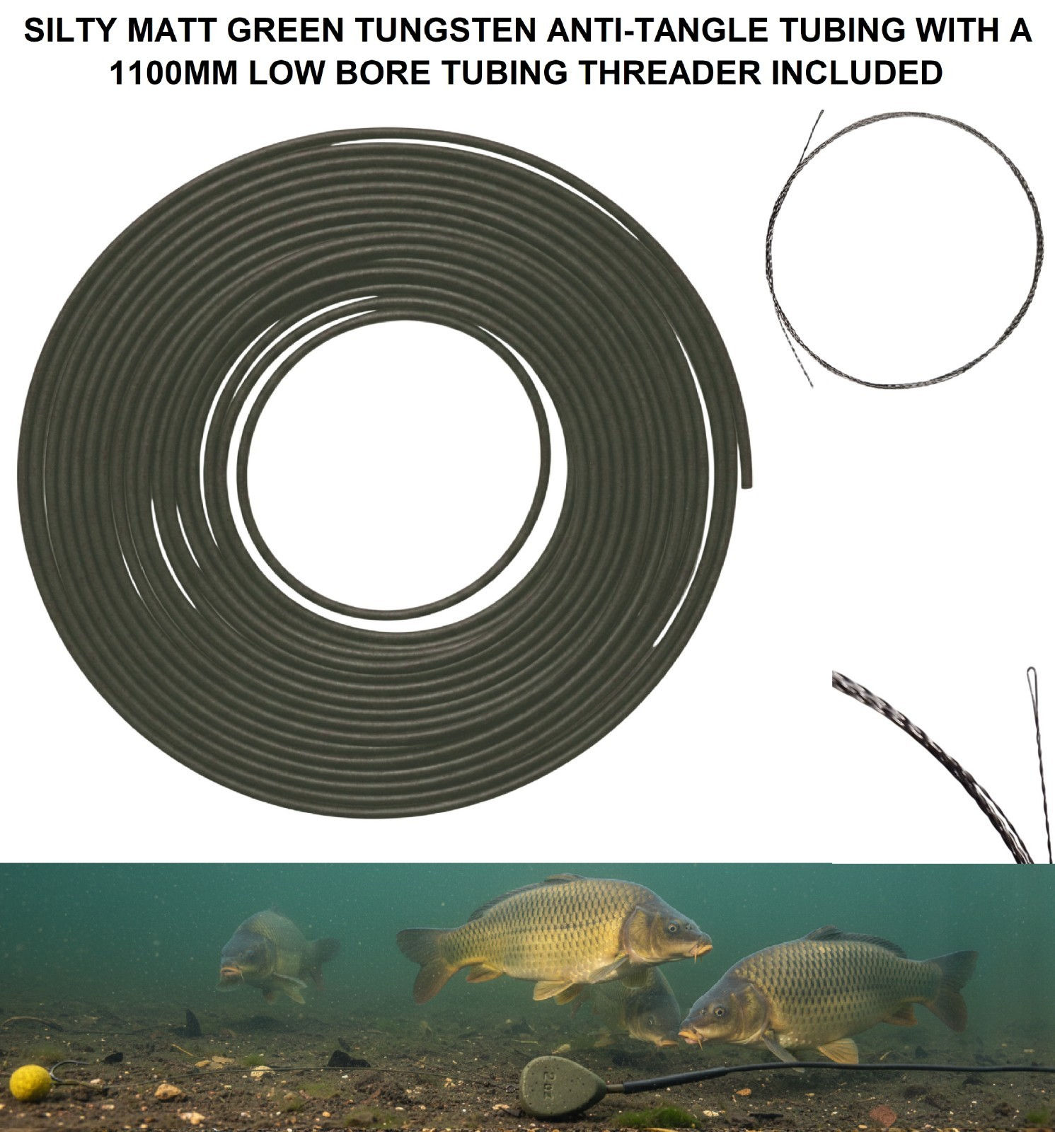 Tungsten Anti Tangle Tube Carp Fishing Leader Rig Tubing Including Threader GRN