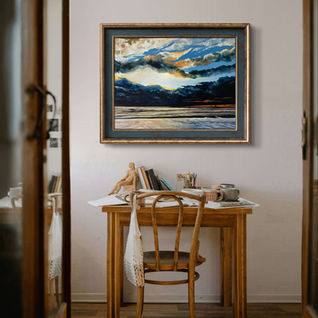 Ocean, Clouds, The Hague, Dramatic, Blue, Orange, Toronto, Culture, Oil Painting, Art for sale 