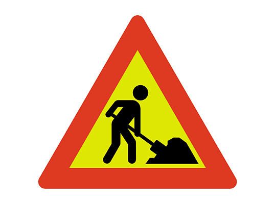 Bildet ditt viser et skilt for veiarbeid / arbeidsvarsling.